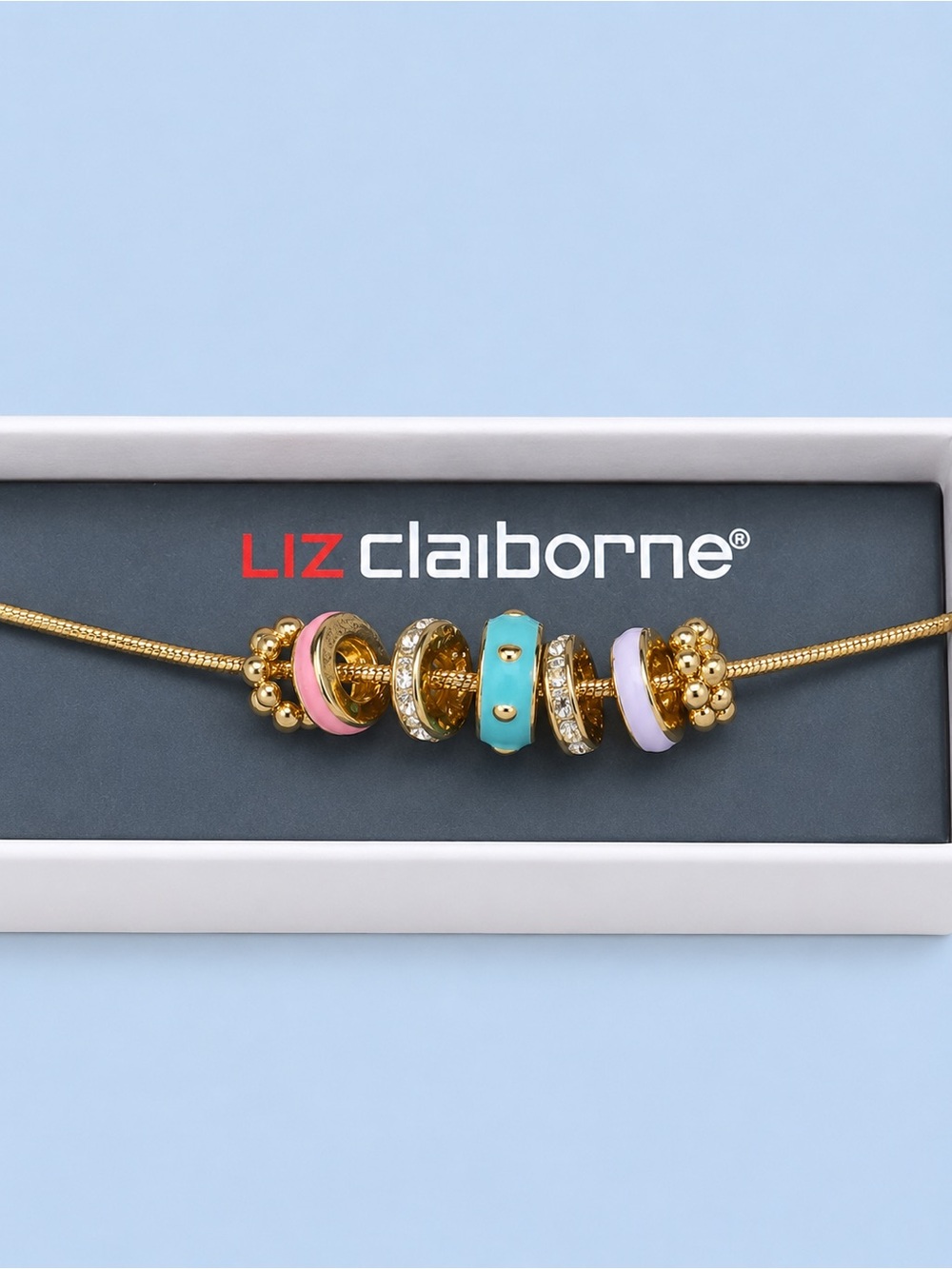 Liz Claiborne Gold-tone Bracelet with Pink and Turquoise Bead Accents